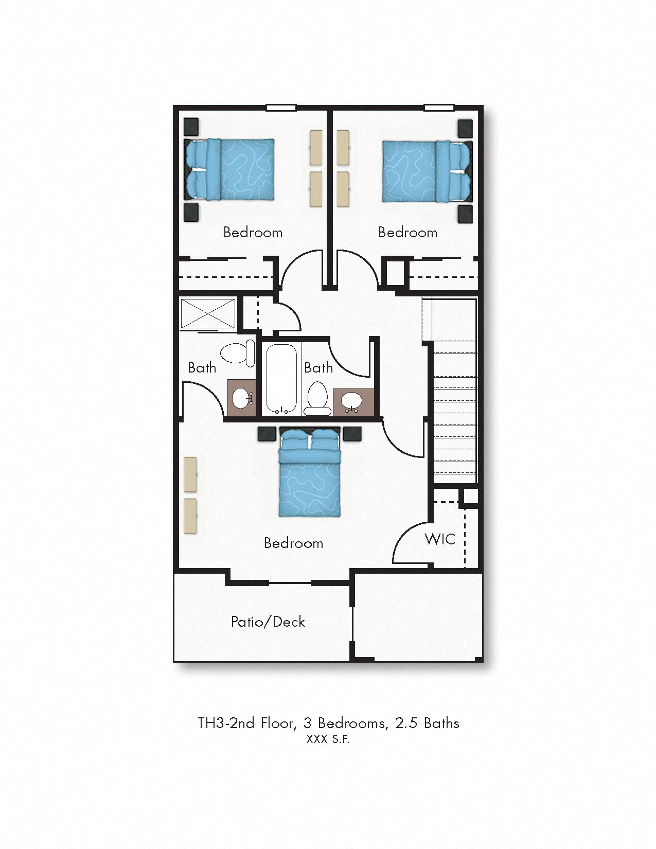 Townhome 3 Bed 2.5 Bath-2nd Floor-2D Floorplan Townhome 3 Bed 2.5 Bath-2nd Floor-2D Floorplan-East Meadows San Antonio TX